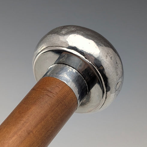 Vintage thick tan shaft pure silver round handle walking stick 86cm